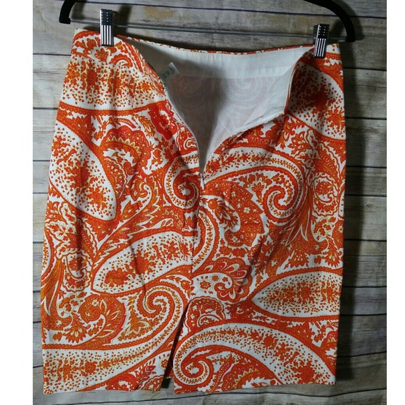 J. Crew The Pencil Skirt Orange Rust Paisley - Picture 3 of 8